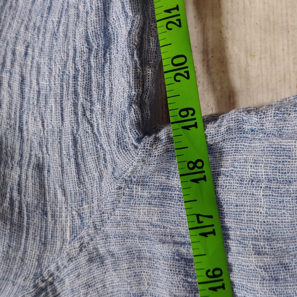 Blue Crinkled Linen Button-Up Shirt Tunic Length Coastal - Picture 8 of 9